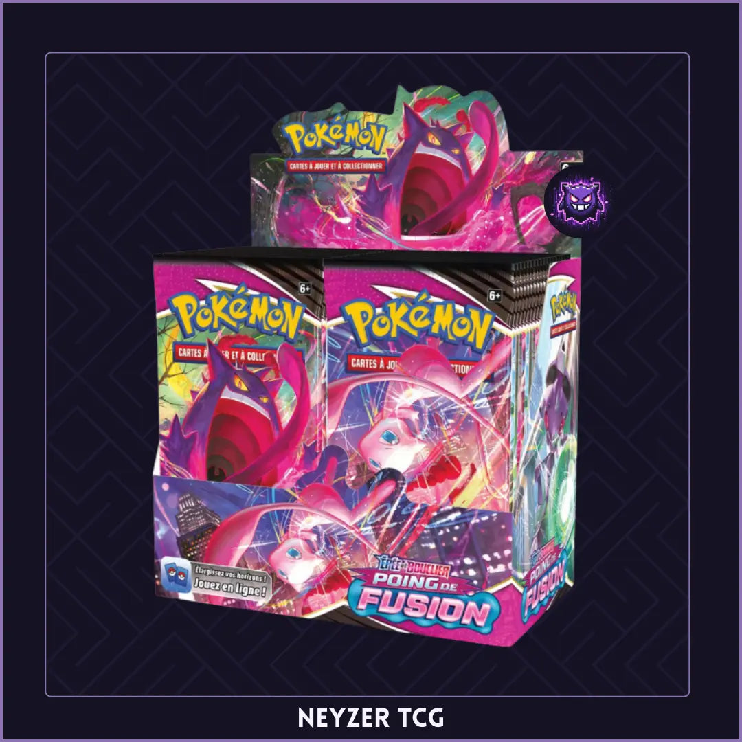 Display poing de fusion du bloc epee et bouclier avec ectoplasma et mew en vedette