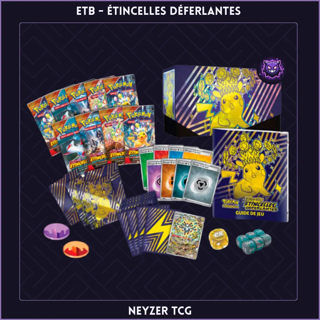 ETB étincelles déferlantes pokémon du bloc Ecarlate et violet - photo du détails produits et accessoires