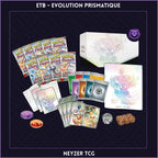 ETB évolutions prismatiques du bloc écarlate et violet avec le Pokémon évoli terracristal - photo du contenu produit et accessoires